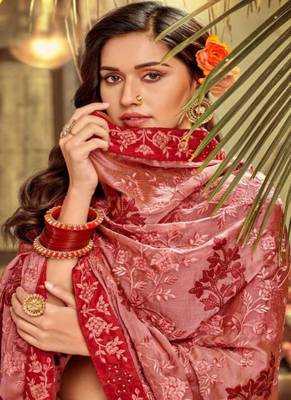 Mauve embroidered fancy fabric saree with blouse 2