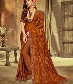  rust embroidered fancy fabric saree with blouse