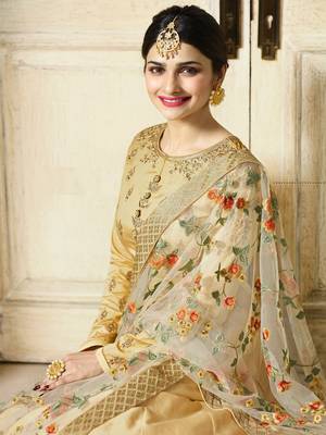beige  Embroidered Faux Georgette anarkali With Dupatta 2