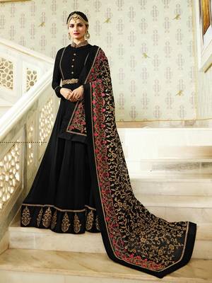Black Embroidered Faux Georgette Salwar With Dupatta 1