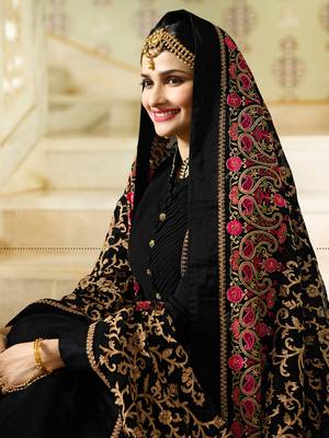 Black Embroidered Faux Georgette Salwar With Dupatta 3