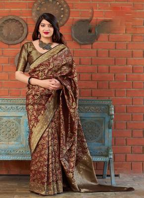 Maroon woven banarasi silk saree with blouse 1
