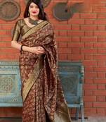 Maroon woven banarasi silk saree with blouse