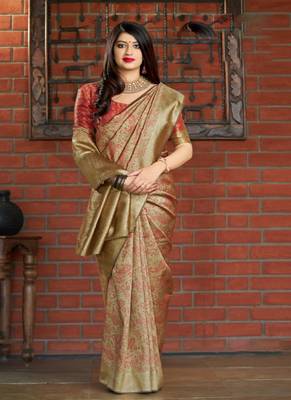   light gold woven banarasi silk saree with blouse 1