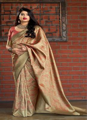   light gold woven banarasi silk saree with blouse 2
