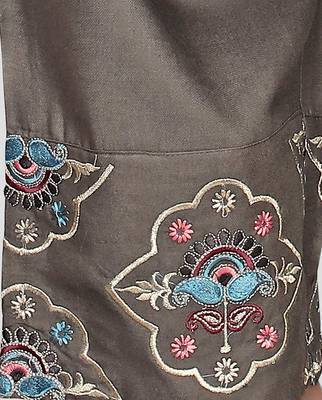 Pink & Grey Embroidered Rayon Stitched Straight Women's Kurta With Palazzo Set 5