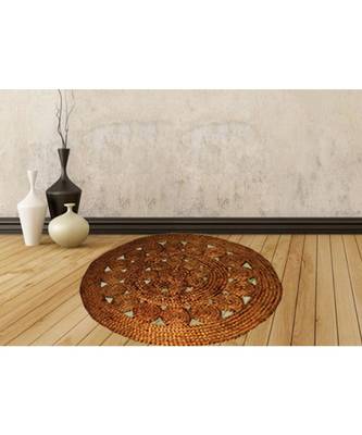 brown plain jute rugs Medium Round 1