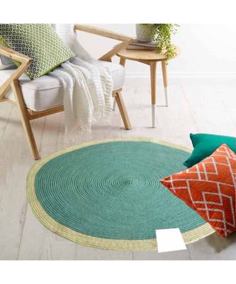 Blue plain cotton rugs Medium Round 1