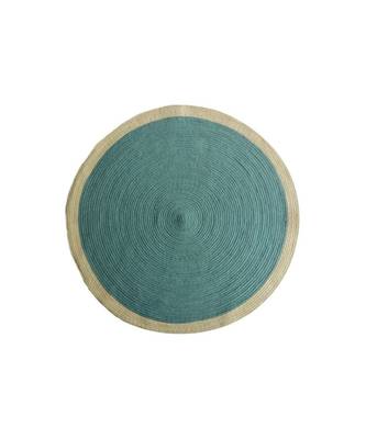 Blue plain cotton rugs Medium Round 3