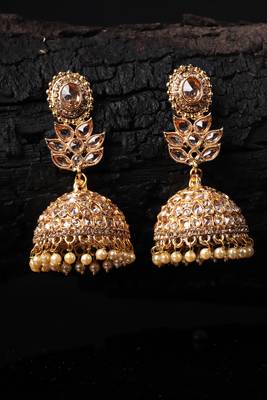 Gold Plated Stone Embellished Designer Jhumkas 4