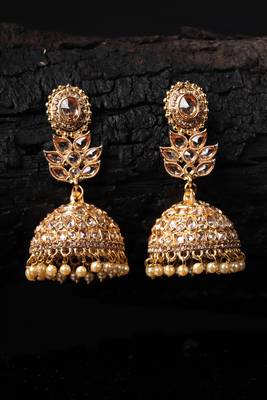 Gold Plated Stone Embellished Designer Jhumkas 1