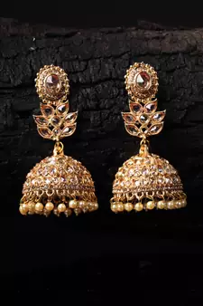 Gold Plated Stone Embellished Designer Jhumkas