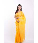 Golden yellow ghicha work cotton silk elegance