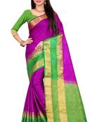 Green printed art silk saree with blouse