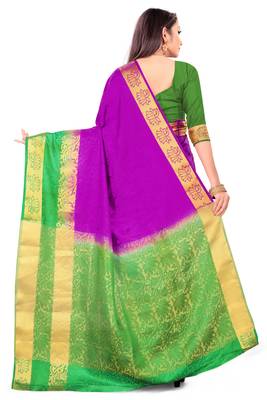 Green printed art silk saree with blouse 3