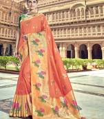 Peach woven patola saree with blouse