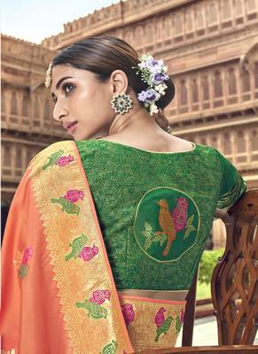 Peach woven patola saree with blouse 2