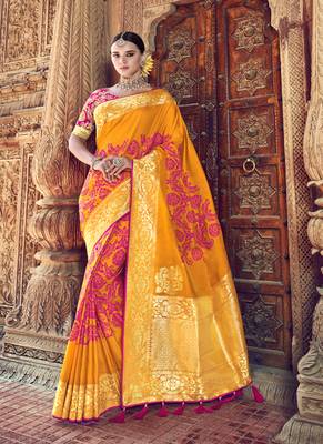 Orange woven patola saree with blouse 1
