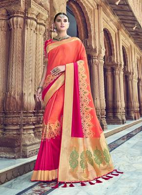 Peach woven patola saree with blouse 1