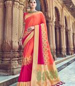 Peach woven patola saree with blouse