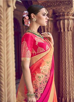 Peach woven patola saree with blouse 2
