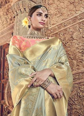 Light Grey Woven Patola Saree With Blouse 2