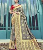 Grey woven patola saree with blouse