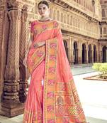 Peach woven patola saree with blouse
