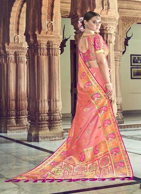 Peach woven patola saree with blouse 2
