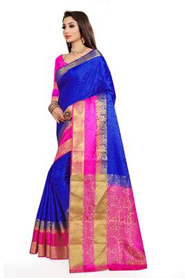 Blue printed art silk saree with blouse 2