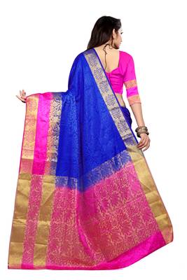 Blue printed art silk saree with blouse 3