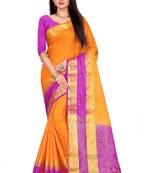 Orange printed art silk saree with blouse