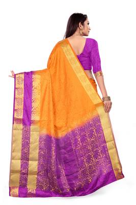 Orange printed art silk saree with blouse 3