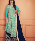 Turquoise embroidered net salwar