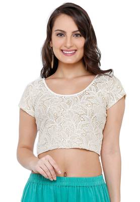 Women's White Cotton Lycra Readymade Free Size Stretchable Saree Blouse 1