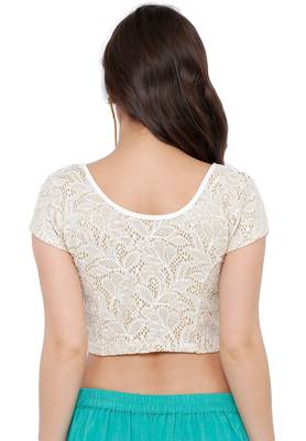Women's White Cotton Lycra Readymade Free Size Stretchable Saree Blouse 2
