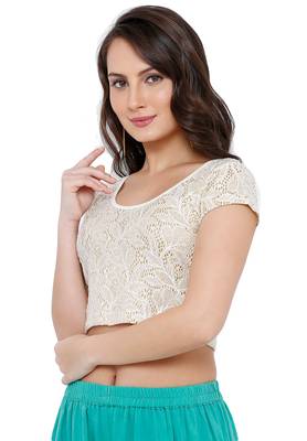 Women's White Cotton Lycra Readymade Free Size Stretchable Saree Blouse 3
