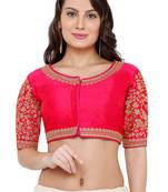 Women's Pink Cotton Silk Readymade Free Size Saree Blouse