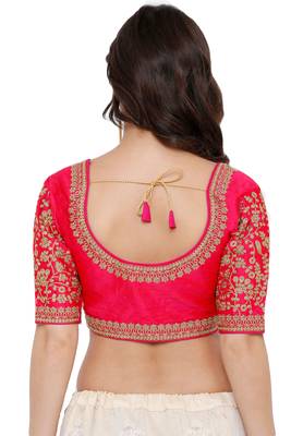 Women's Pink Cotton Silk Readymade Free Size Saree Blouse 2
