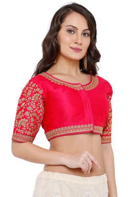 Women's Pink Cotton Silk Readymade Free Size Saree Blouse 3