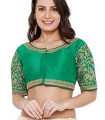 Women's Green Cotton Silk Readymade Free Size Saree Blouse
