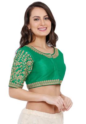 Women's Green Cotton Silk Readymade Free Size Saree Blouse 3