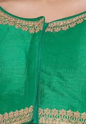 Women's Green Cotton Silk Readymade Free Size Saree Blouse 4