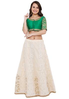 Women's Green Cotton Silk Readymade Free Size Saree Blouse 5
