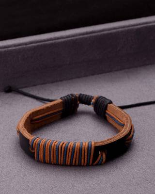 Cool Stacked Black Leather Blue Wrap Bracelet 1