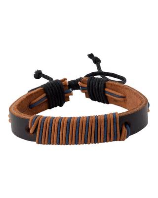 Cool Stacked Black Leather Blue Wrap Bracelet 2