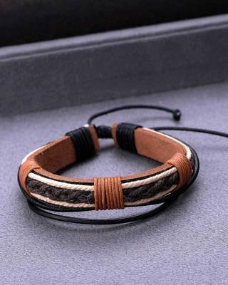 Black Brown Leather Braided Bohemian Style Cool Stacked Bracelet 1