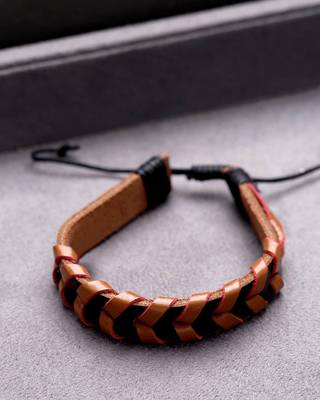Black Leather Brown Woven Bracelet from Cool Stacked 1