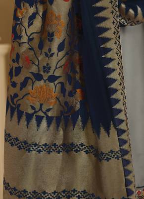 Grey Embroidered Satin Semi Stitched Salwar With Dupatta 4