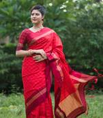 Red woven art silk saree with blouse